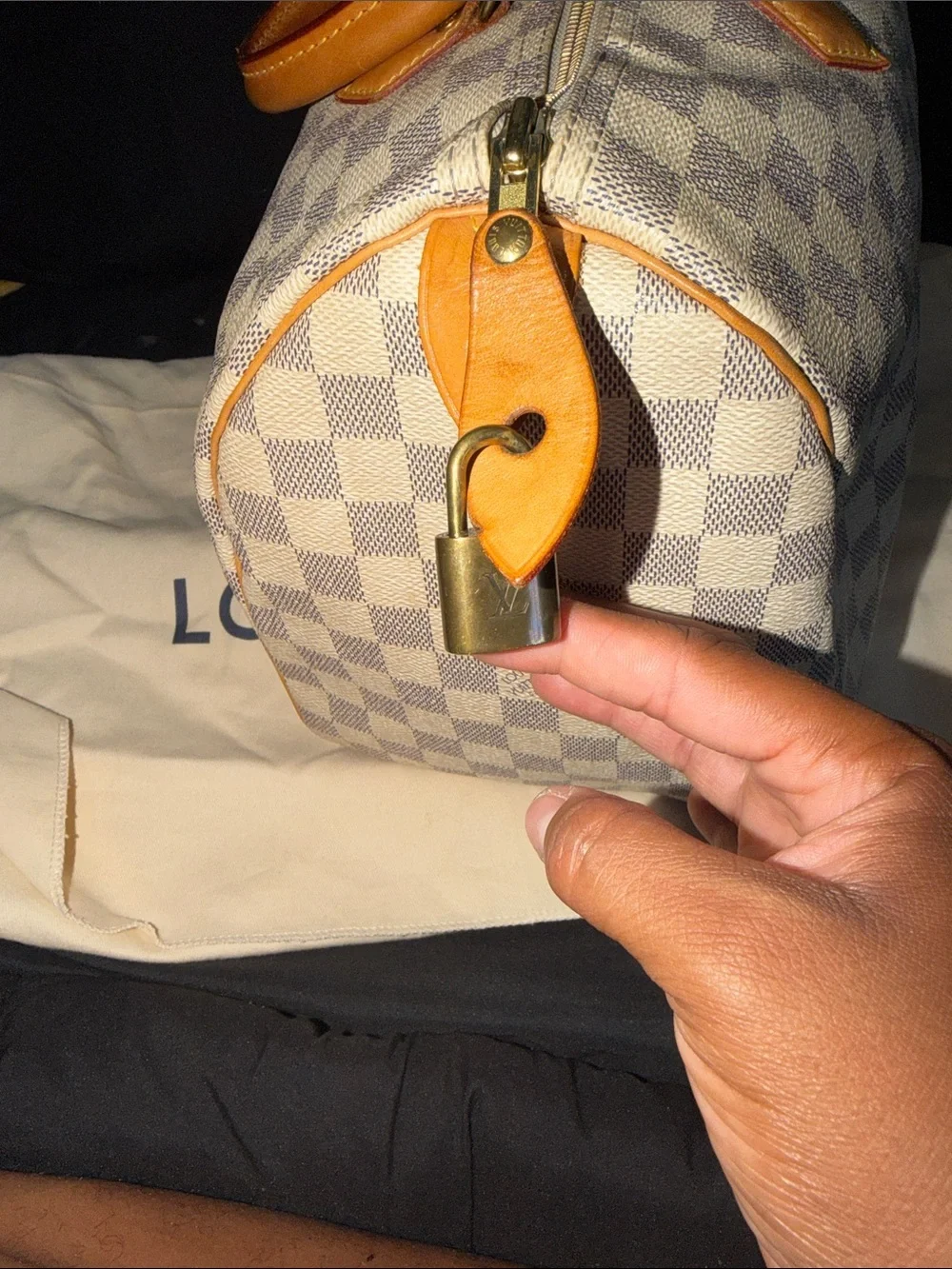 Louis Vuitton Damier Azur Speedy Handbag - Light Blue & White with Vachetta